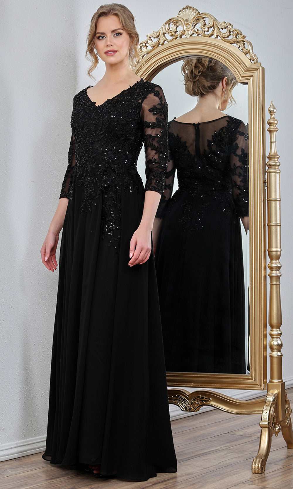 Adora Design 3247-03 - Illusion Sleeve Embellished A-Line Gown