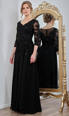 Adora Design 3247-03 - Illusion Sleeve Embellished A-Line Gown