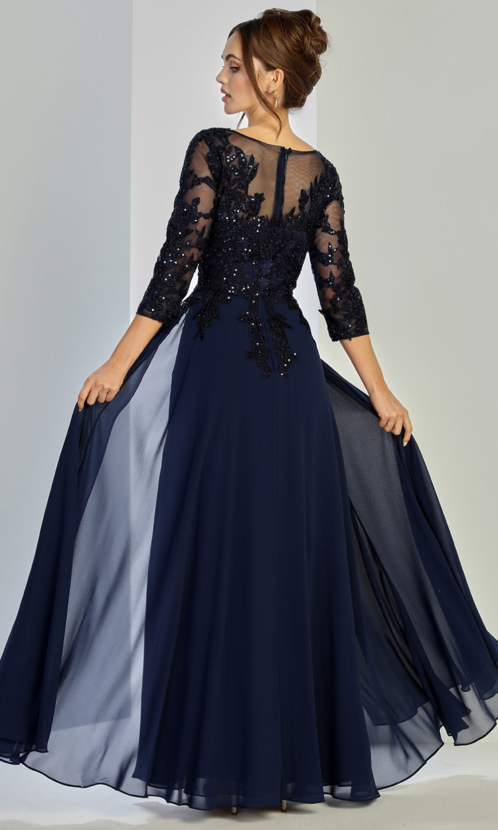 Adora Design 3247-03 - Illusion Sleeve Embellished A-Line Gown