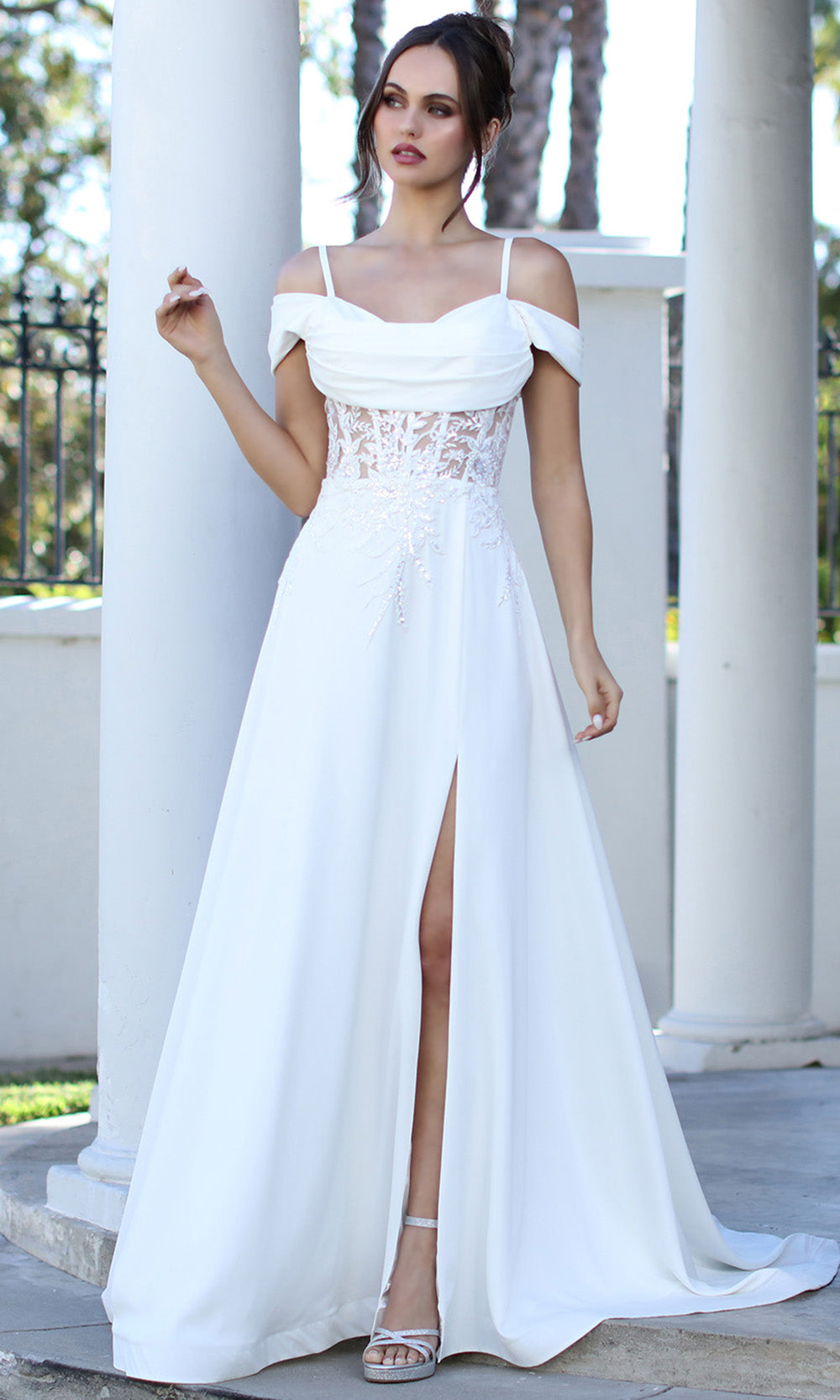 Adora Design 3251-01 - Cowl Neck A-Line Wedding Gown with Slit