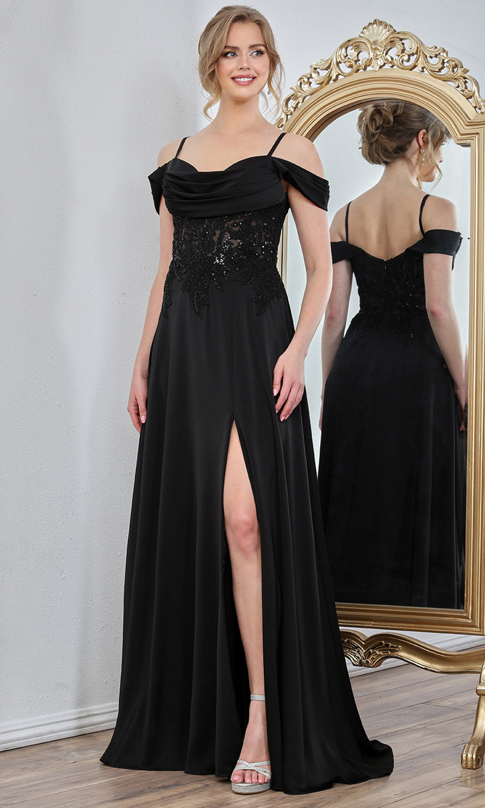 Adora Design 3251 - Embellished Top Cowl Neckline Formal Gown