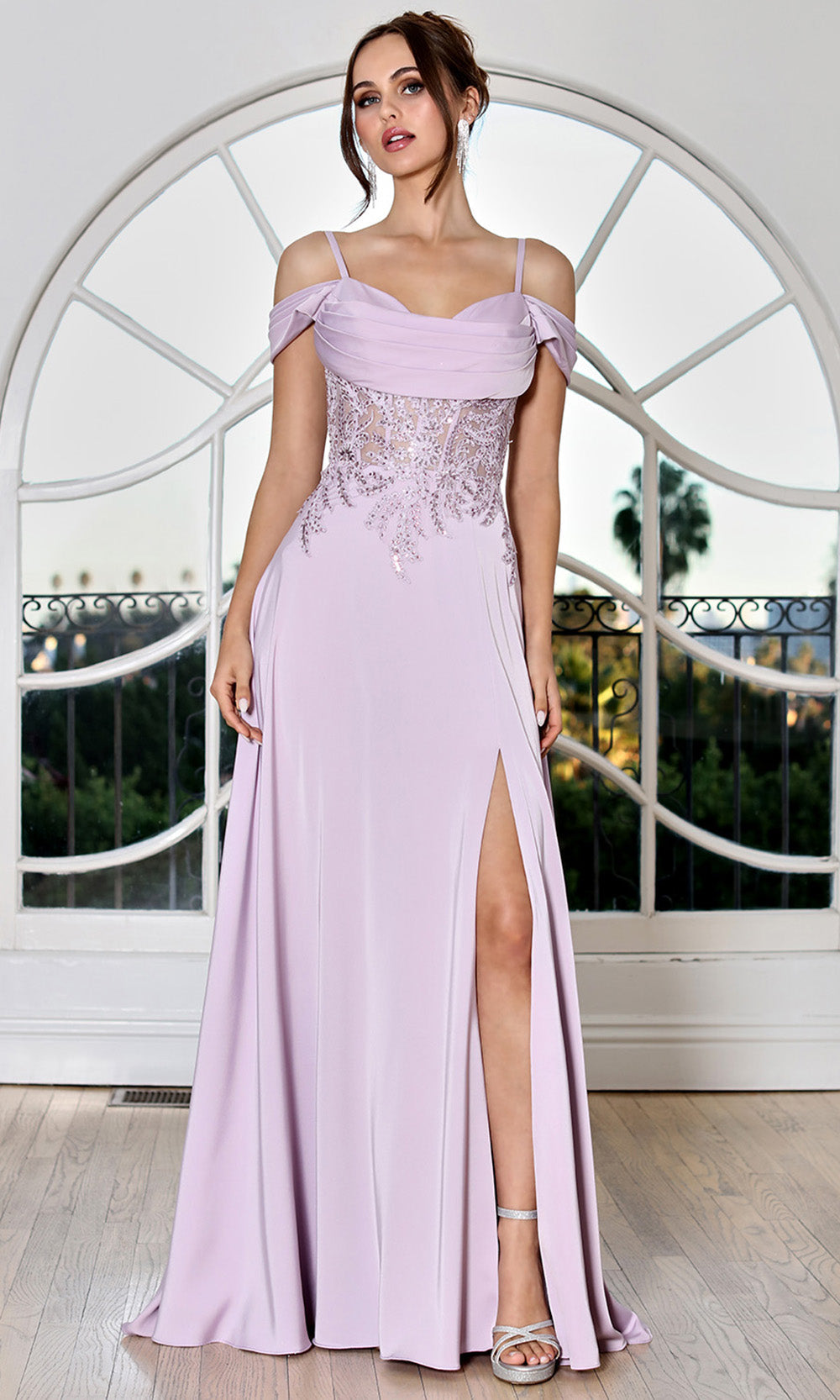 Adora Design 3251 - Embellished Top Cowl Neckline Formal Gown