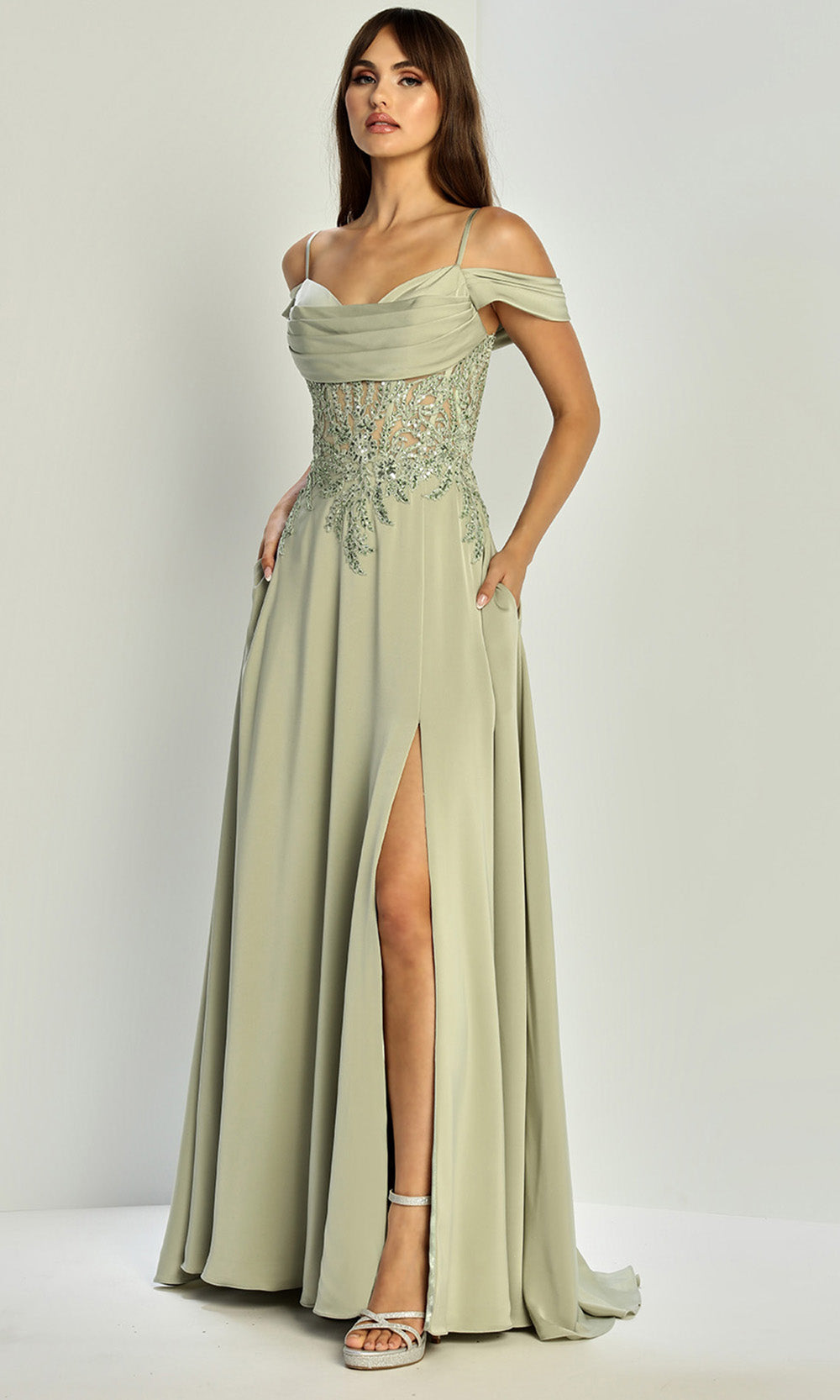 Adora Design 3251 - Embellished Top Cowl Neckline Formal Gown