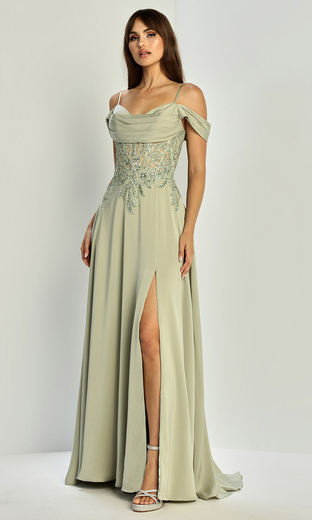Adora Design 3251 - Embellished Top Cowl Neckline Formal Gown