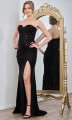 Adora Design 3253 - Strapless Embellished Slit Formal Gown
