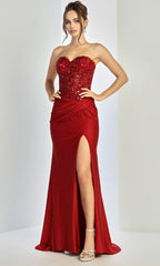 Adora Design 3253 - Strapless Embellished Slit Formal Gown