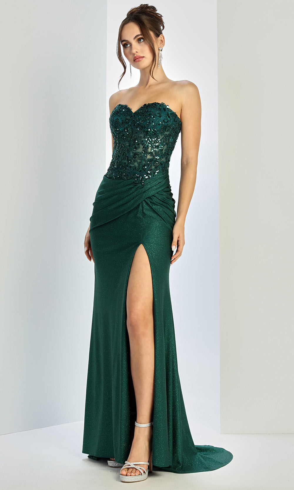 Adora Design 3253 - Strapless Embellished Slit Formal Gown