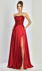 Adora Design 3254 - Strapless Sleek A-Line Gown with Pockets