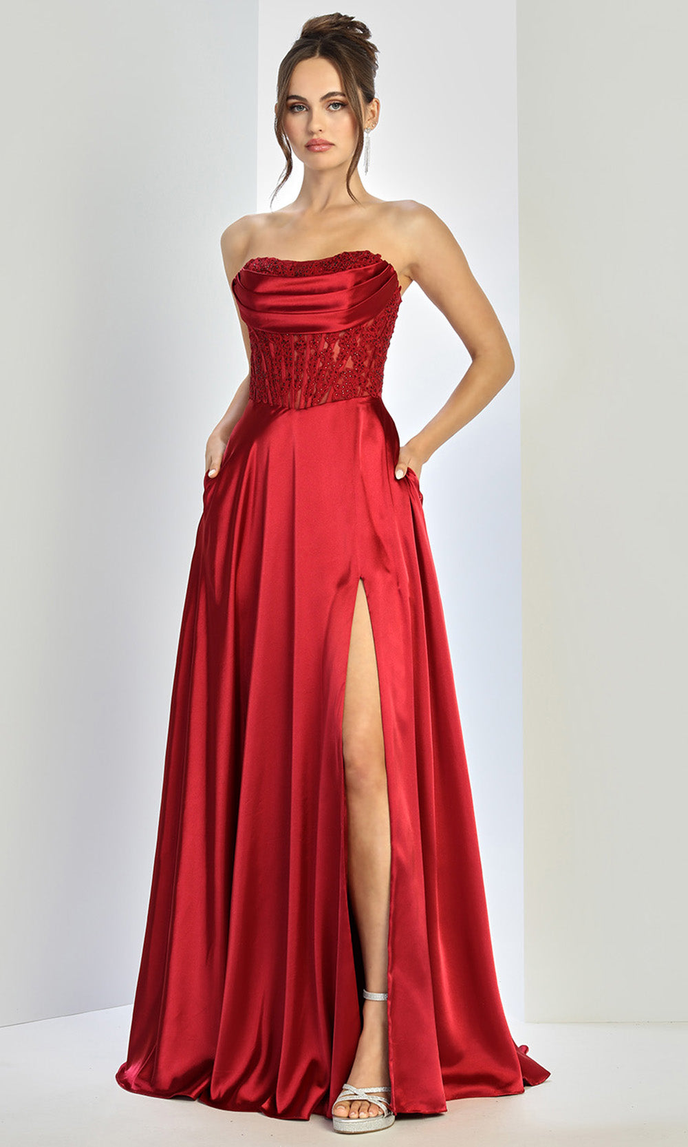 Adora Design 3254 - Strapless Sleek A-Line Gown with Pockets