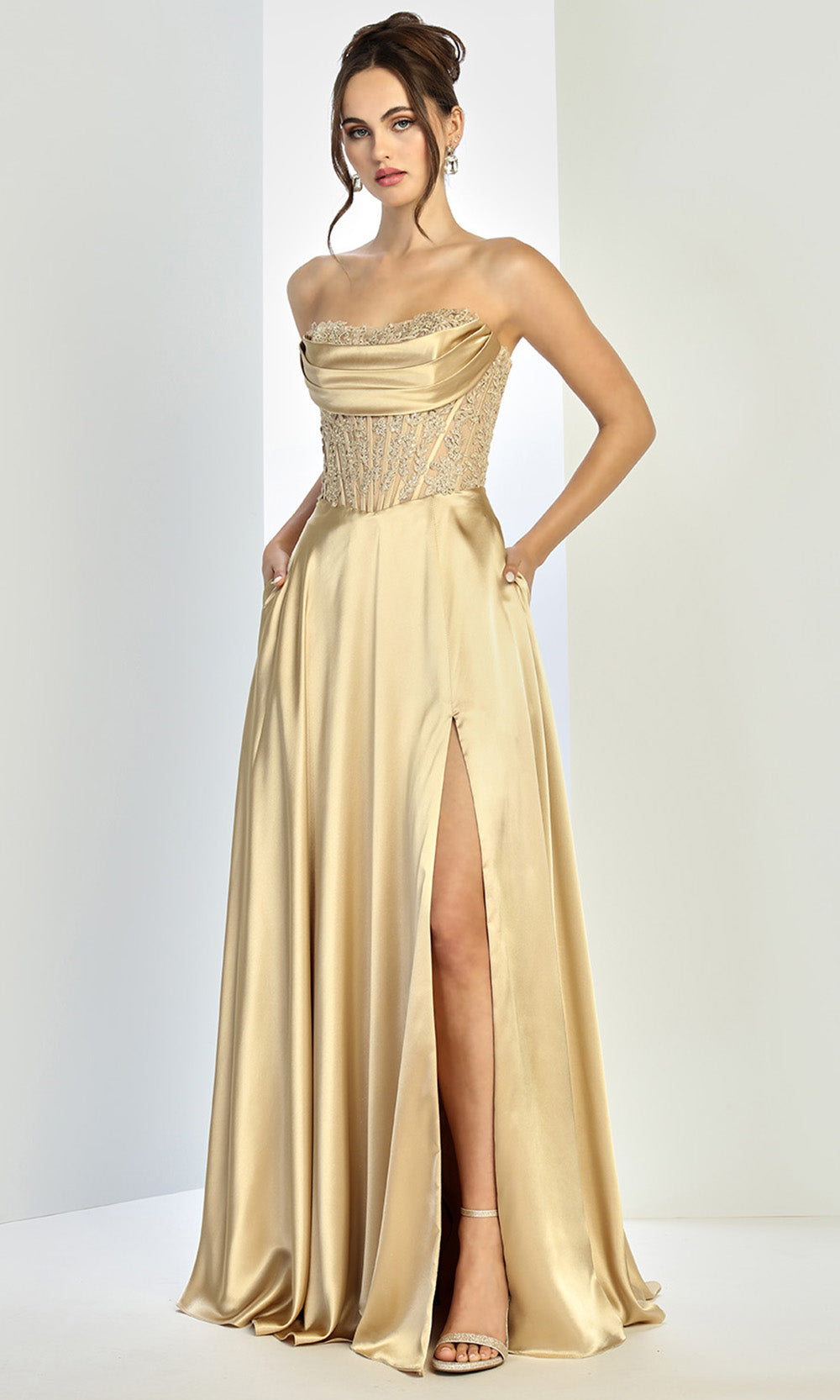 Adora Design 3254 - Strapless Sleek A-Line Gown with Pockets