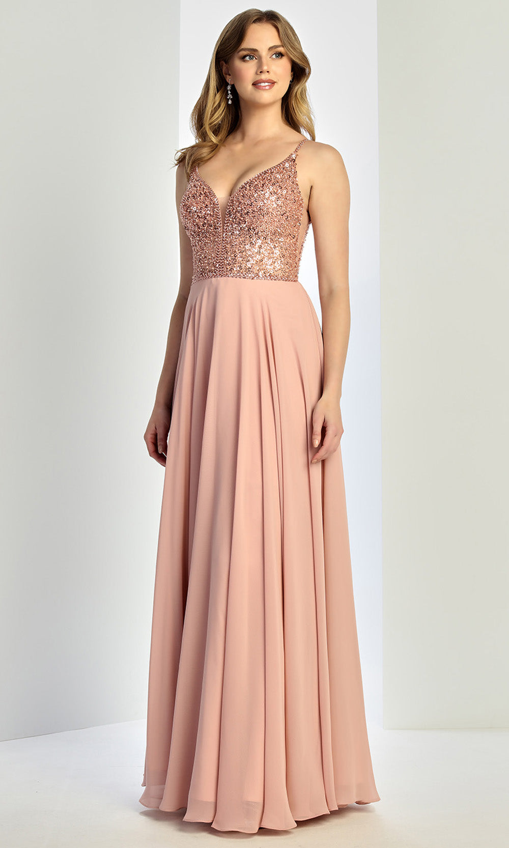 Adora Design 3259 - Shimmer V-Neckline A-Line Prom Gown