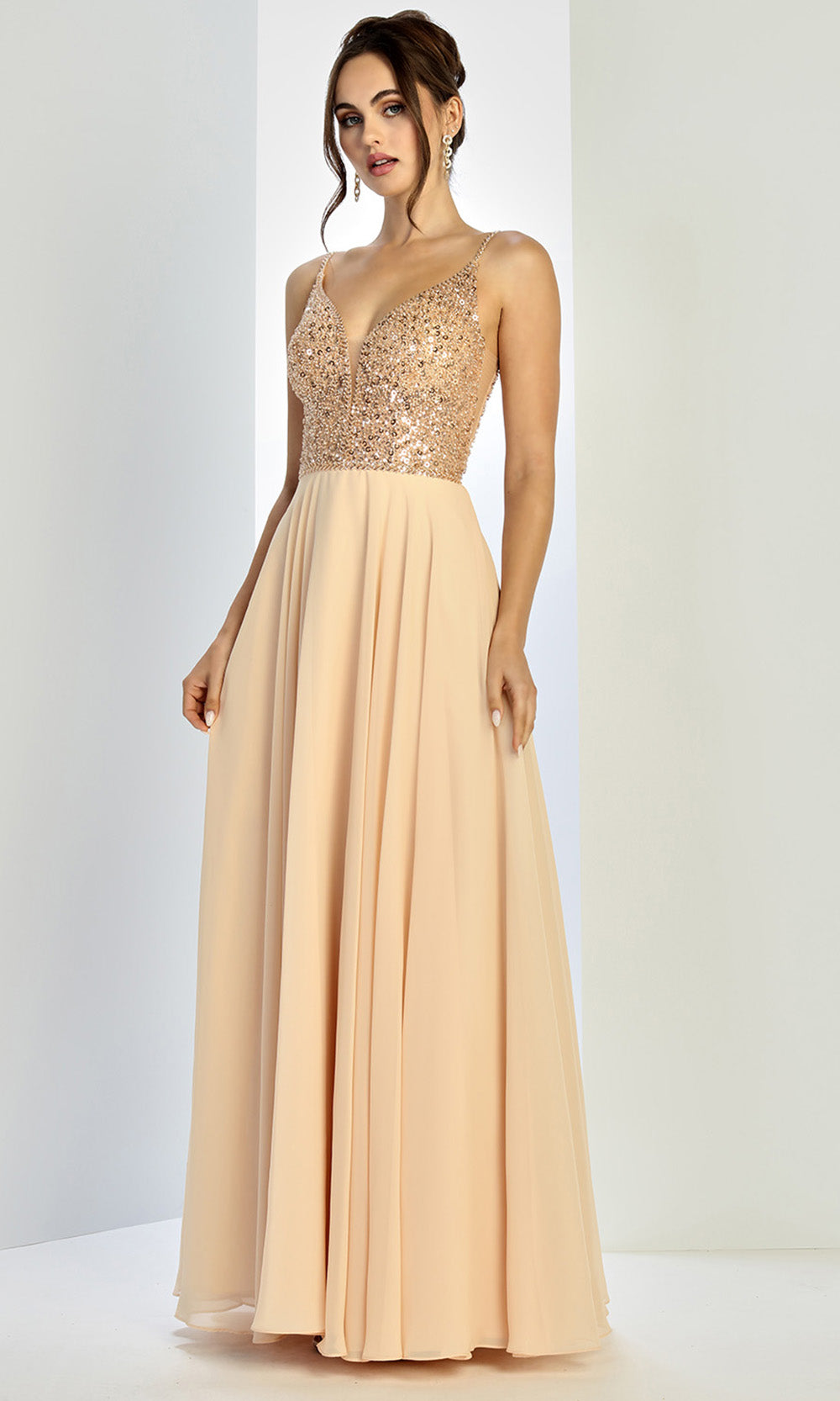 Adora Design 3259 - Shimmer V-Neckline A-Line Prom Gown