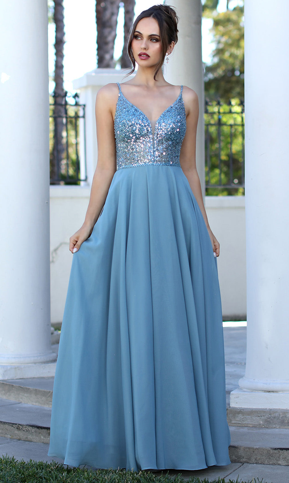 Adora Design 3259 - Shimmer V-Neckline A-Line Prom Gown