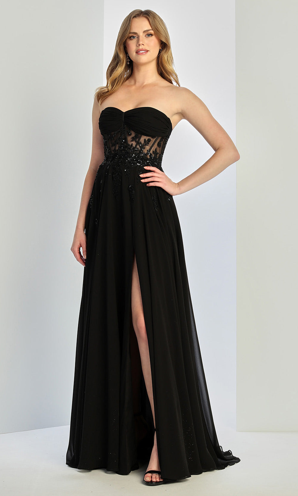 Adora Design 3264 - Lace Applique A-Line High Slit Gown