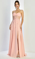 Adora Design 3264 - Lace Applique A-Line High Slit Gown