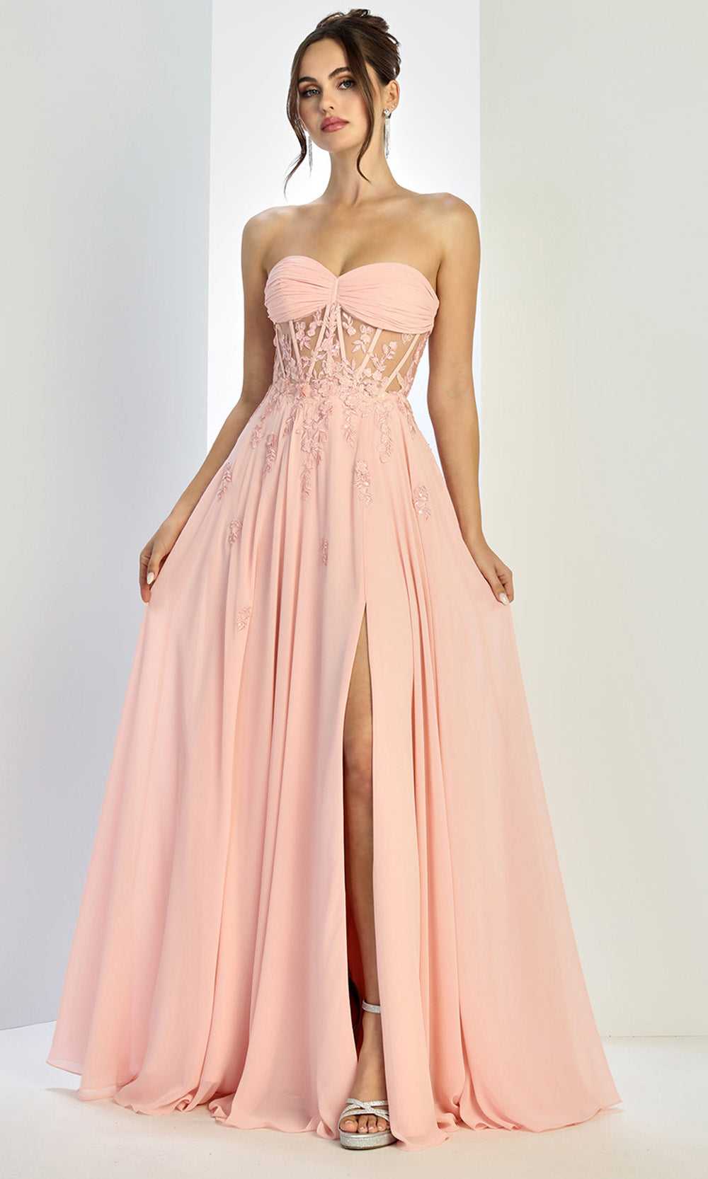 Adora Design 3264 - Lace Applique A-Line High Slit Gown