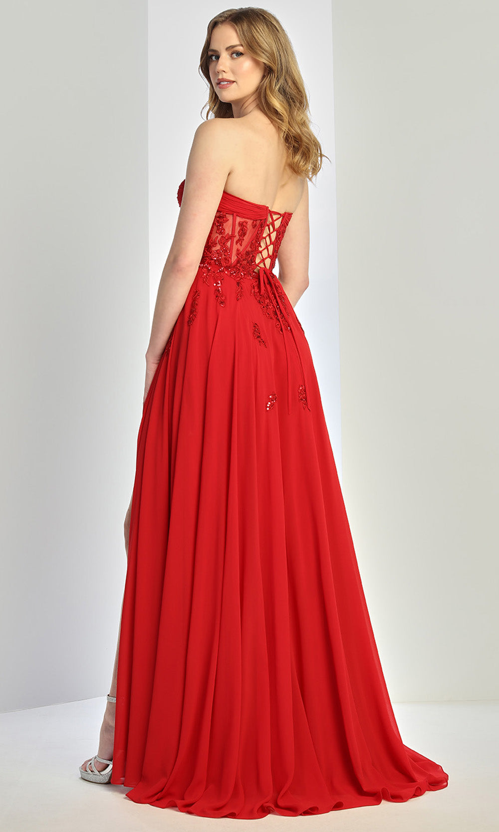 Adora Design 3264 - Lace Applique A-Line High Slit Gown
