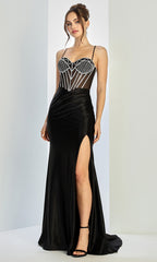 Adora Design 3267 - Crystal Accent Spaghetti Strap Long Gown