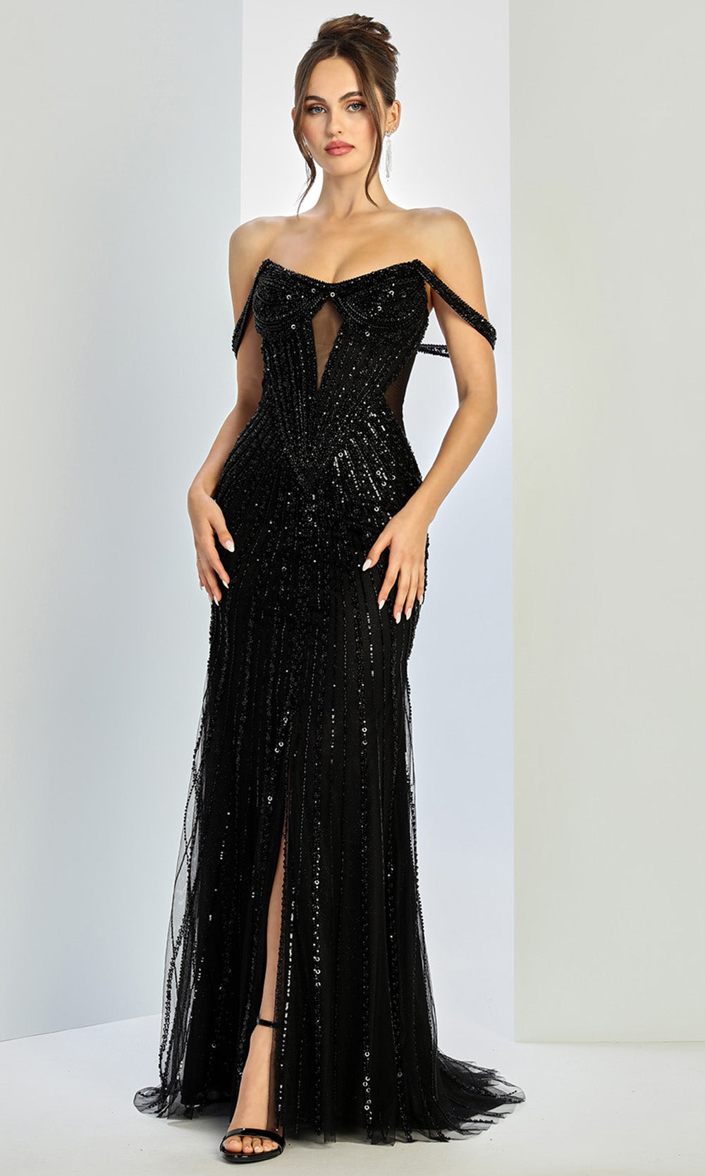 Adora Design 3271 - Scoop Neck Beaded Gown with Front Slit