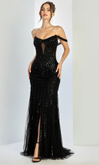 Adora Design 3271 - Scoop Neck Beaded Gown with Front Slit