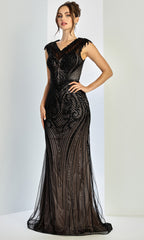 Adora Design 3272-03 - Cap Sleeve Illusion Back Beaded Gown