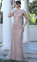 Adora Design 3272-03 - Cap Sleeve Illusion Back Beaded Gown