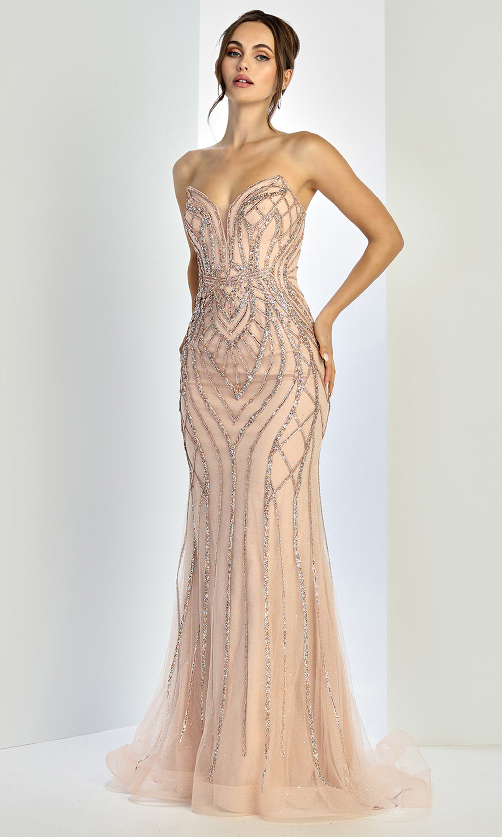Adora Design 3276 - Fully Embellished Strapless Sheath Gown