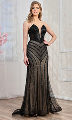 Adora Design 3282 - Lace-Up Back Linear Beaded Prom Gown