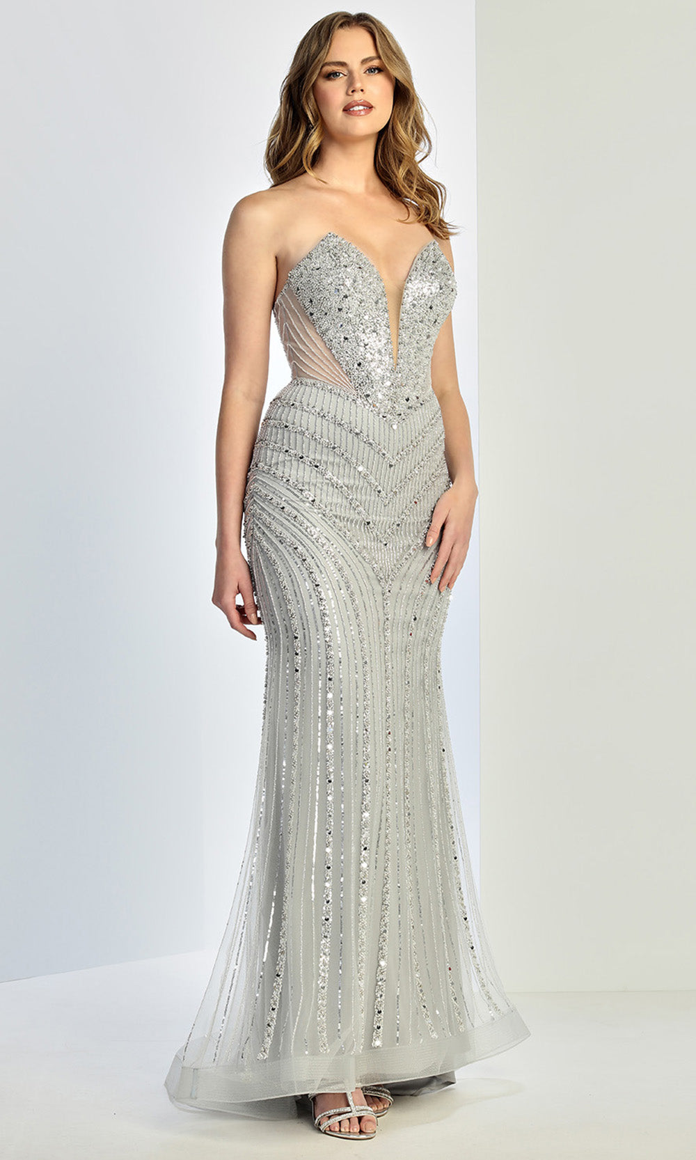 Adora Design 3282 - Lace-Up Back Linear Beaded Prom Gown