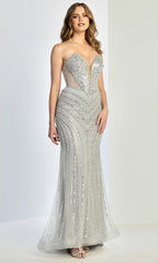 Adora Design 3282 - Lace-Up Back Linear Beaded Prom Gown