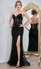 Adora Design 3283 - Lace-Up Back Sheath Prom Gown with Slit