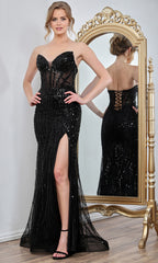Adora Design 3283 - Lace-Up Back Sheath Prom Gown with Slit