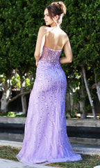 Adora Design 3283 - Lace-Up Back Sheath Prom Gown with Slit