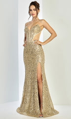 Adora Design 3284 - Strapless Sparkle Long Gown with Illusion Sides