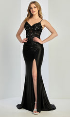 Adora Design 3288 - V-Neck Slit Prom Gown with Appliques