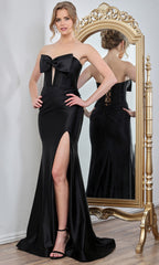 Adora Design 3289 - Bow Neckline High Slit Fitted Gown