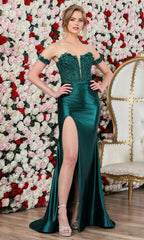 Adora Design 3293 - Plunging Sweetheart Floral Accent Corset Gown