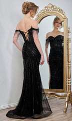 Adora Design 3296 - Sweetheart Sparkling Fitted Gown with Fringes
