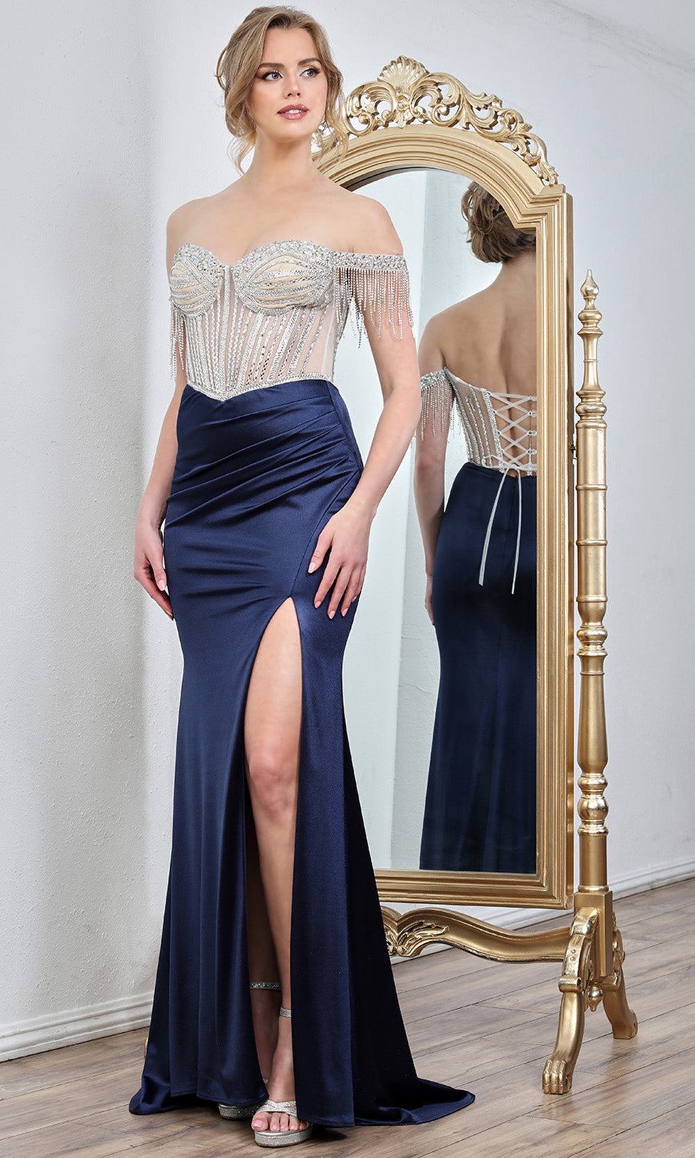 Adora Design 3297 - Crystal Embellished Front Slit Sheath Gown