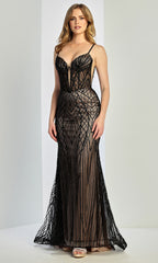 Adora Design 3300 - Geometric Pattern Sleeveless Sheath Gown