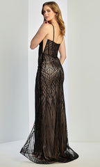 Adora Design 3300 - Geometric Pattern Sleeveless Sheath Gown