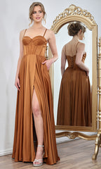 Adora Design 3301 - Spaghetti Strap Corset Long Gown with Pockets