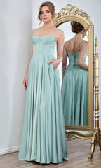 Adora Design 3301 - Spaghetti Strap Corset Long Gown with Pockets