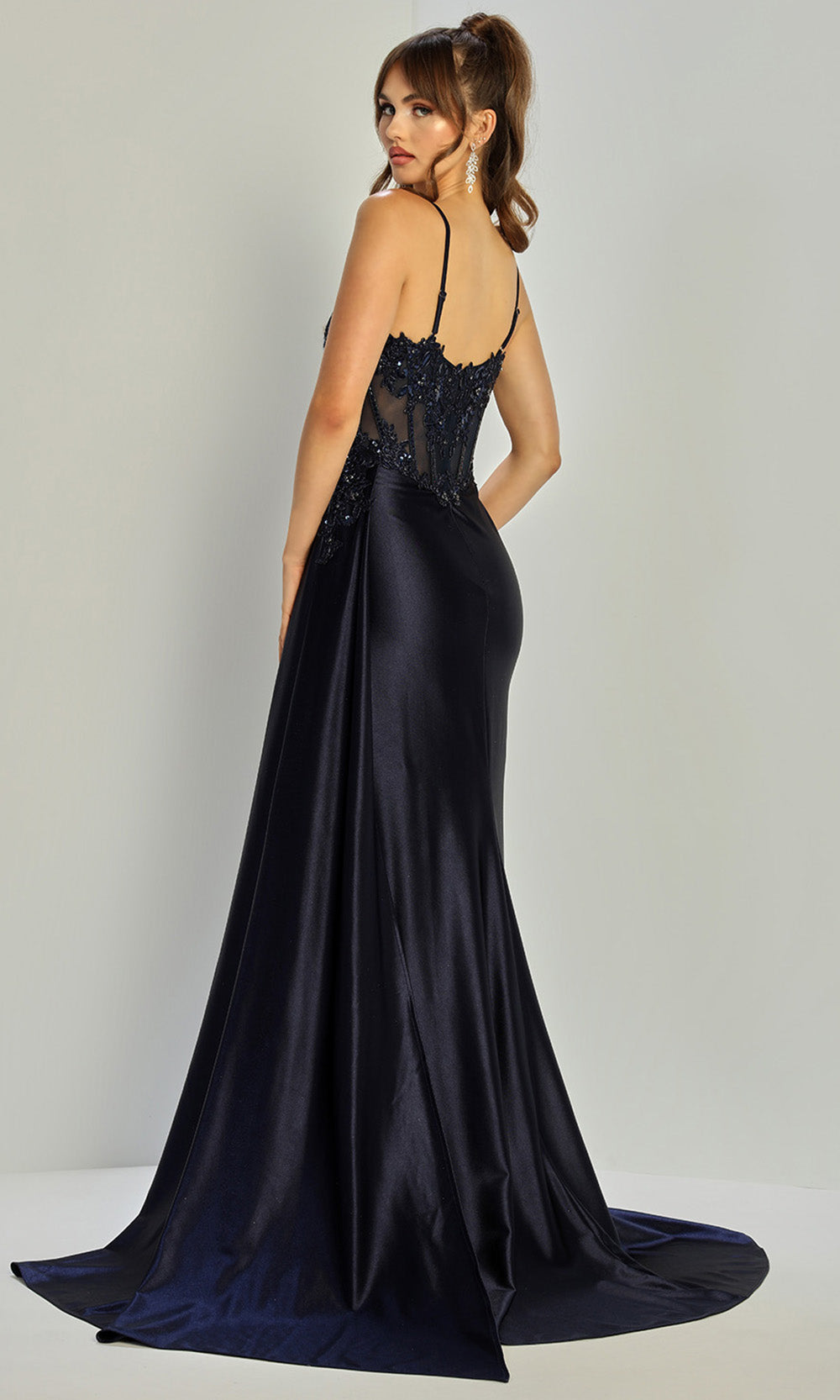 Adora Design 3302 - Sleeveless Embroidered Corset Gown with Slit