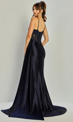 Adora Design 3302 - Sleeveless Embroidered Corset Gown with Slit