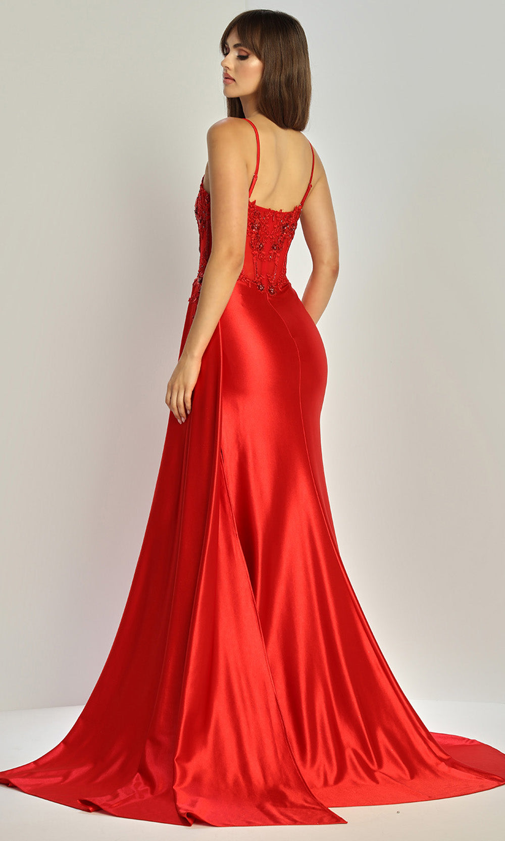 Adora Design 3302 - Sleeveless Embroidered Corset Gown with Slit