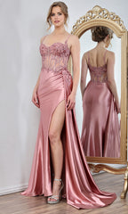 Adora Design 3302 - Sleeveless Embroidered Corset Gown with Slit