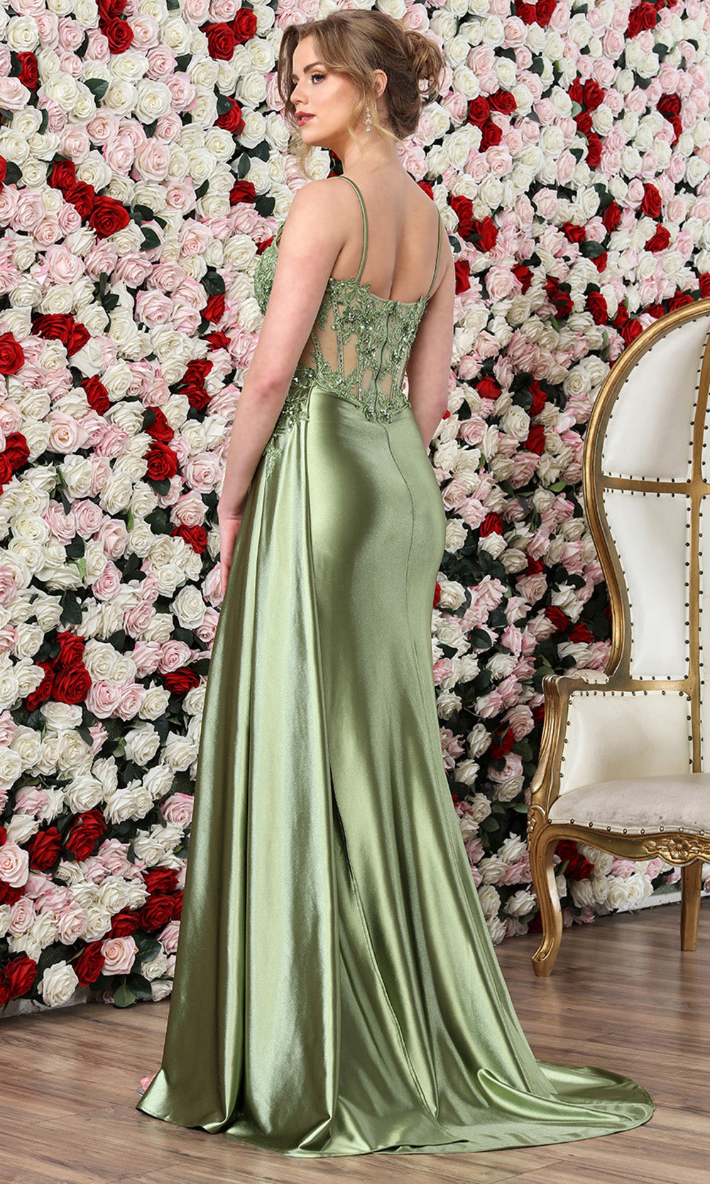 Adora Design 3302 - Sleeveless Embroidered Corset Gown with Slit