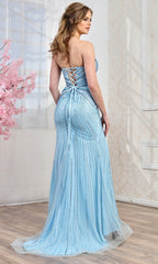 Adora Design 3303 - High Slit Linear Beaded Prom Gown