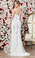 Adora Design 3304-01 - Beaded Lace Spaghetti Strap Long Dress